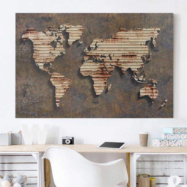 Wanddeko Wohnzimmer Rost Weltkarte