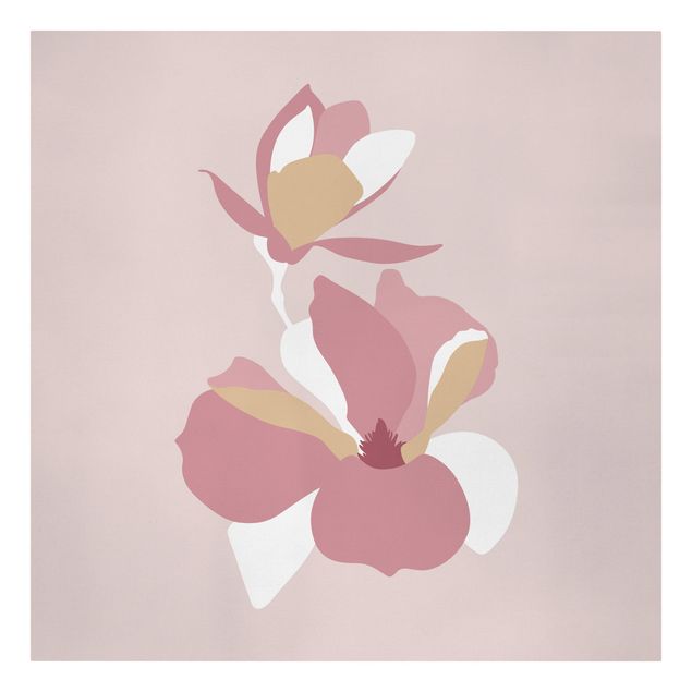 Wanddeko Esszimmer Line Art Blüten Pastell Rosa