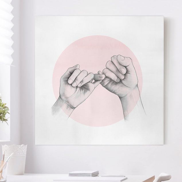 Wanddeko rosa Illustration Hände Freundschaft Kreis Rosa Weiß