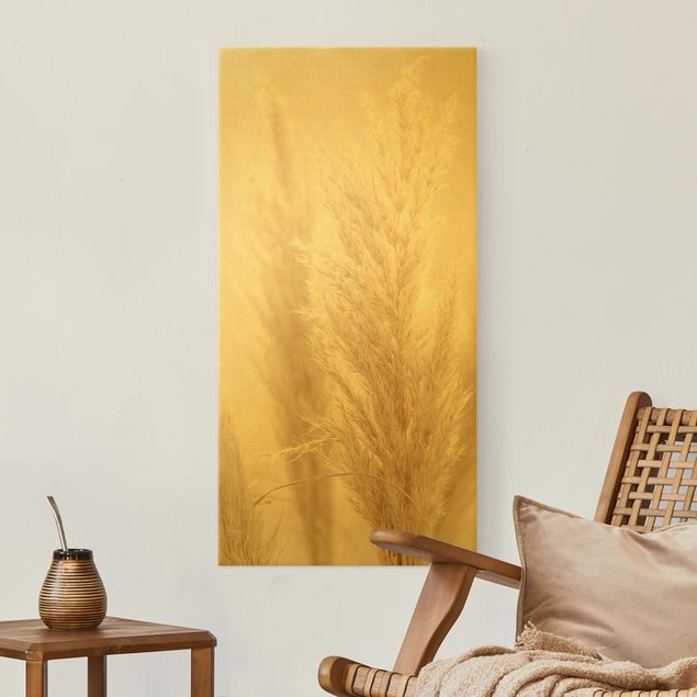 Wanddeko gold Pampasgras im Sonnenlicht