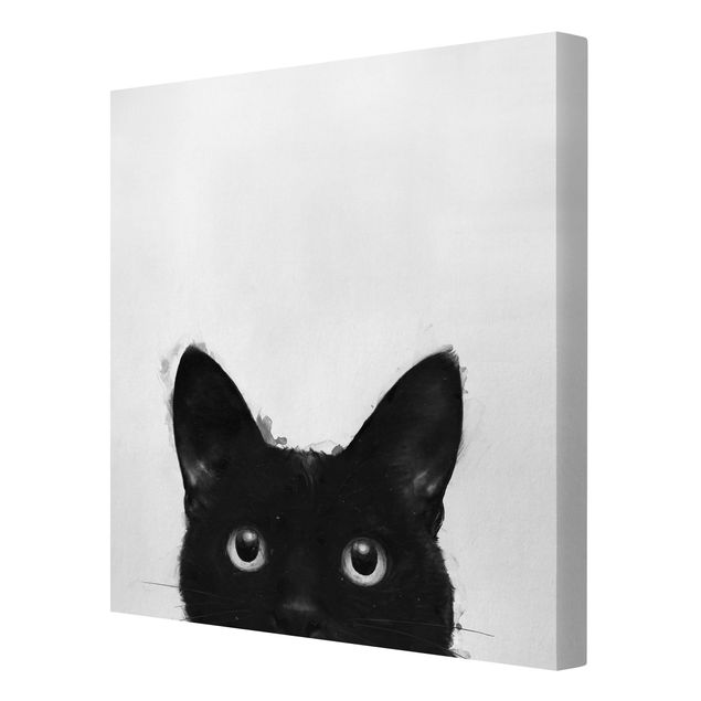 Wanddeko Büro Illustration Schwarze Katze auf Weiß Malerei