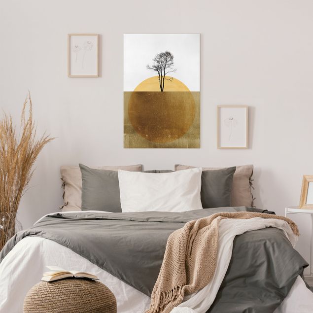 Wanddeko Schlafzimmer Goldene Sonne mit Baum
