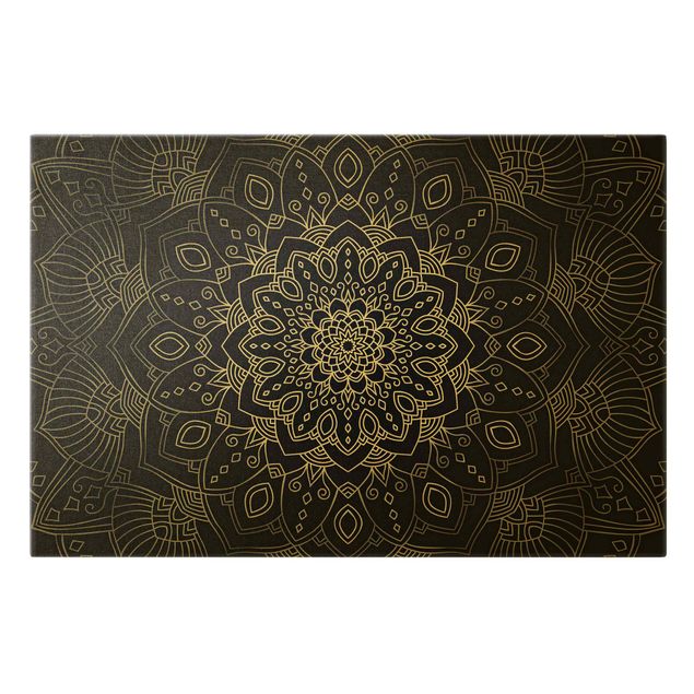 Wanddeko Esszimmer Mandala Blüte Muster silber schwarz