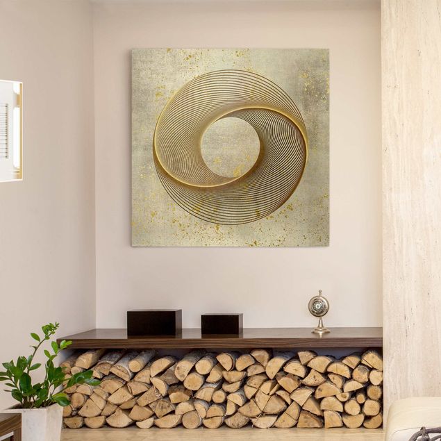Wanddeko Schlafzimmer Line Art Kreisspirale Gold