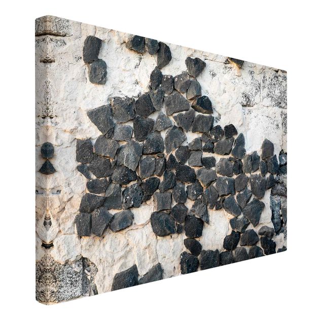 Wanddeko grau Mauer mit Schwarzen Steinen