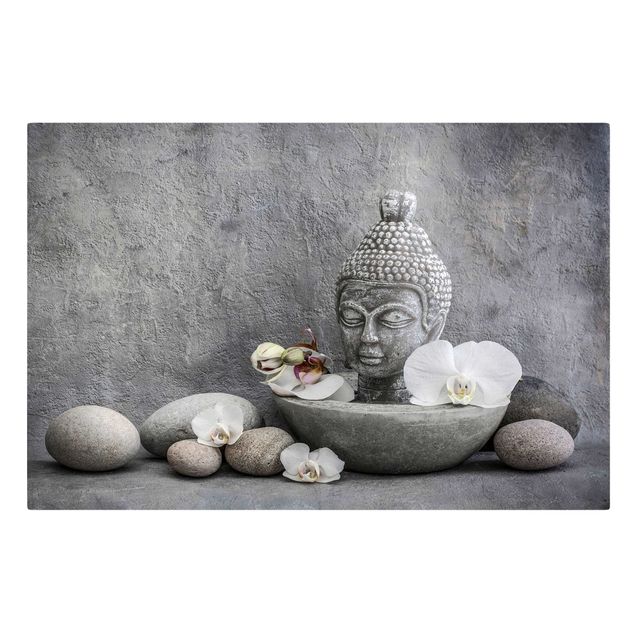 Wanddeko Flur Zen Buddha, Orchideen und Steine