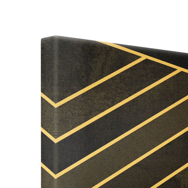 Wanddeko über Sofa Goldene Geometrie - Schwarze Dreiecke