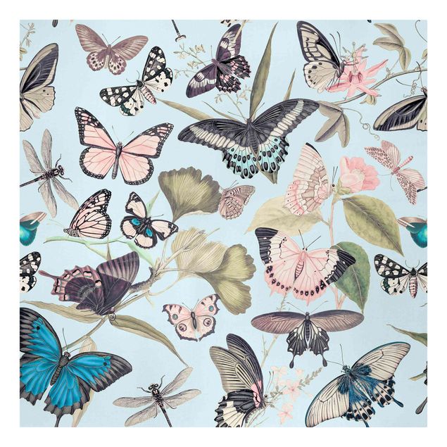 Wanddeko Flur Vintage Collage - Schmetterlinge und Libellen