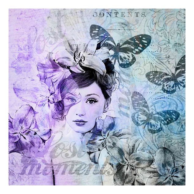 Wanddeko Büro Shabby Chic Collage - Portrait mit Schmetterlingen