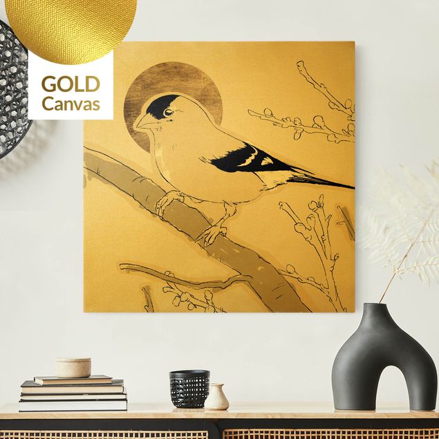 Wanddeko Wohnzimmer Vogel vor goldener Sonne II