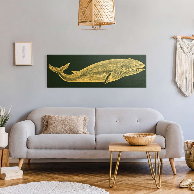 Wanddeko gold Illustration Wal auf Blau