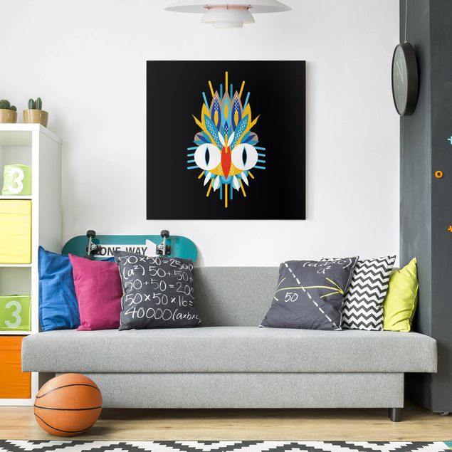 Wanddeko Büro Collage Ethno Maske - Vogel Federn