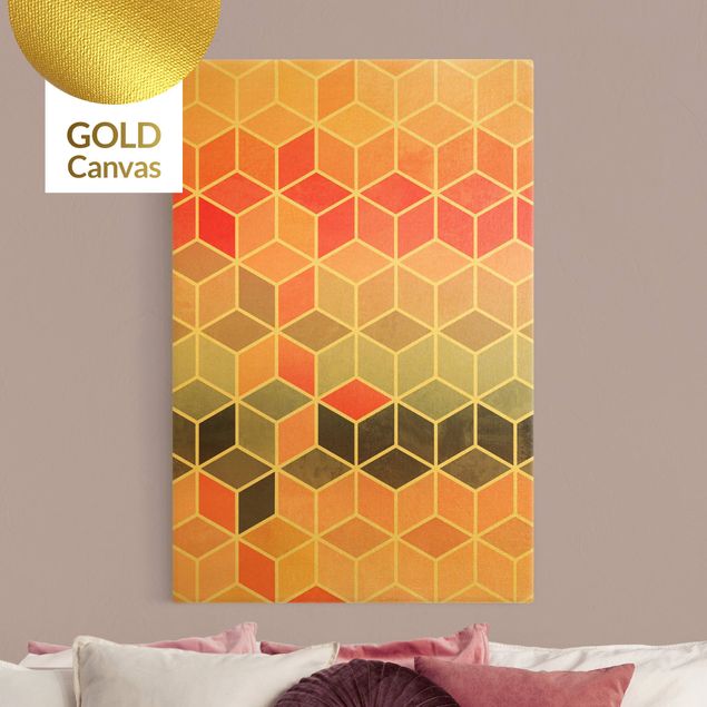 Wanddeko Wohnzimmer Goldene Geometrie - Buntes Pastell
