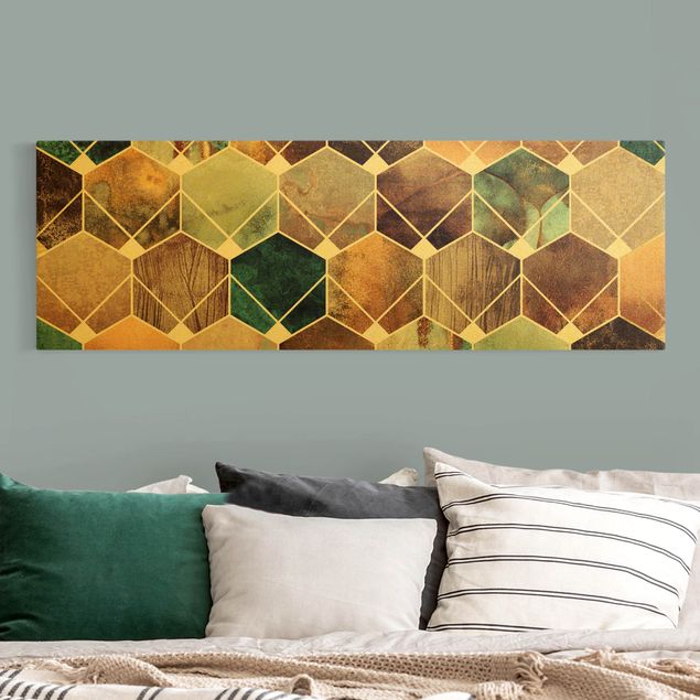 Wanddeko Schlafzimmer Goldene Geometrie - Türkises Art Deco