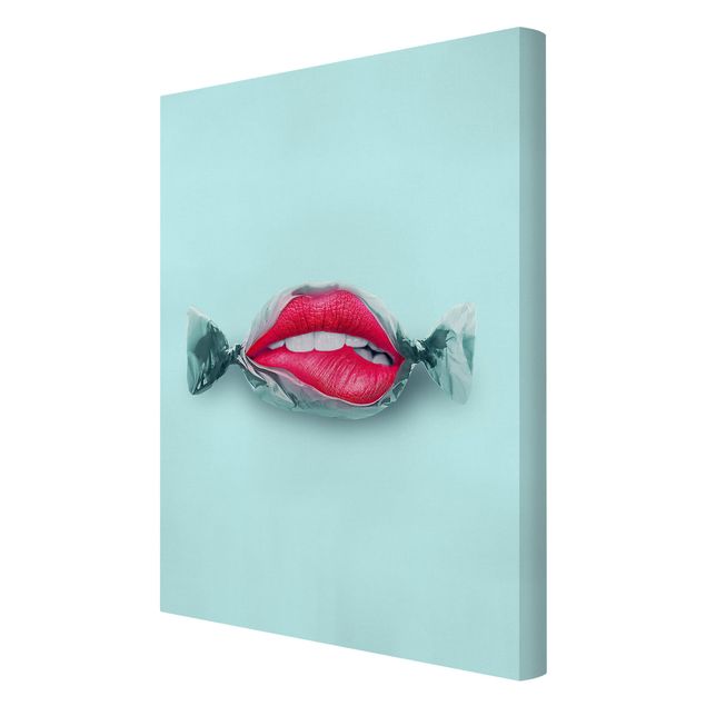 Kunstdruck Leinwand Bonbon mit Lippen