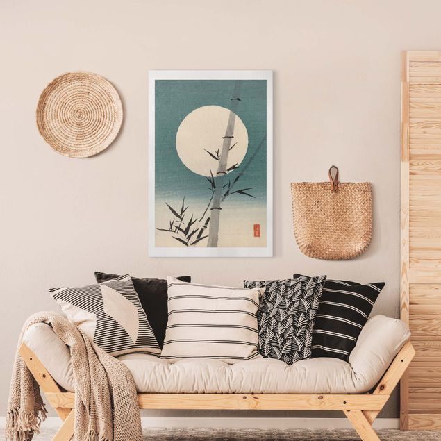 Wanddeko Wohnzimmer Japanische Zeichnung Bambus und Mond