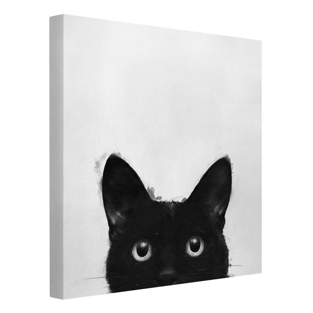 Katzenbilder auf Leinwand Illustration Schwarze Katze auf Weiß Malerei