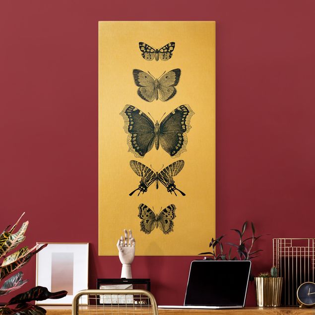 Wanddeko Flur Tusche Schmetterlinge auf Beige
