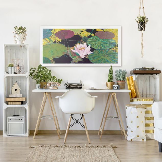 Wanddeko Wohnzimmer Seerose mit Blätterm