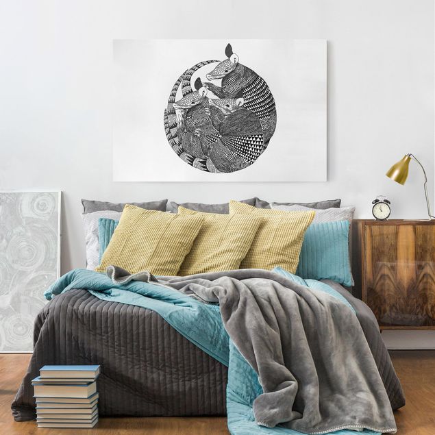 Wanddeko Schlafzimmer Illustration Gürteltiere Schwarz Weiß Muster