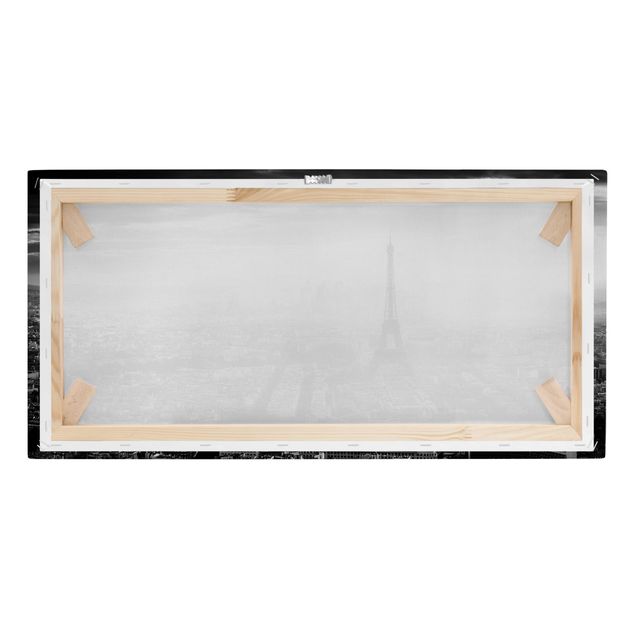 Wanddeko Esszimmer Der Eiffelturm von Oben Schwarz-weiß
