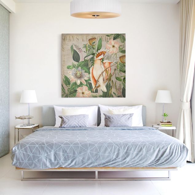 Wanddeko Schlafzimmer Colonial Style Collage - Rosa Kakadu