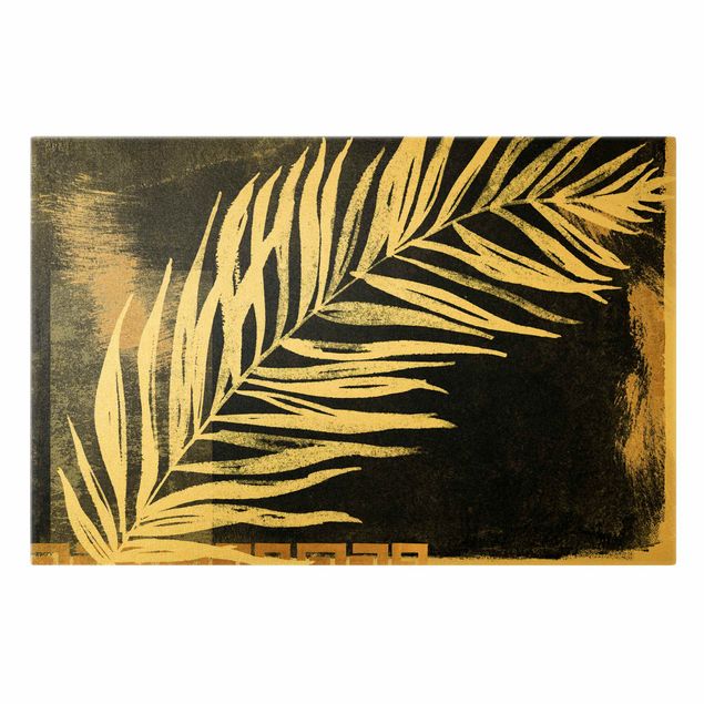 Wanddeko Flur Palmenblatt auf Schwarz und Gold