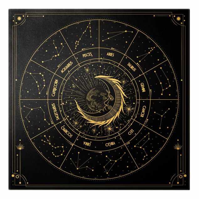 Wohndeko Sternbilder Astrologie Mond und Sternzeichen Schwarz