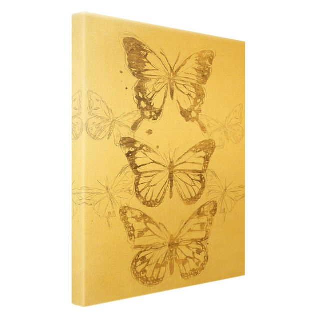 Wanddeko Jugendzimmer Schmetterlingskomposition in Gold I