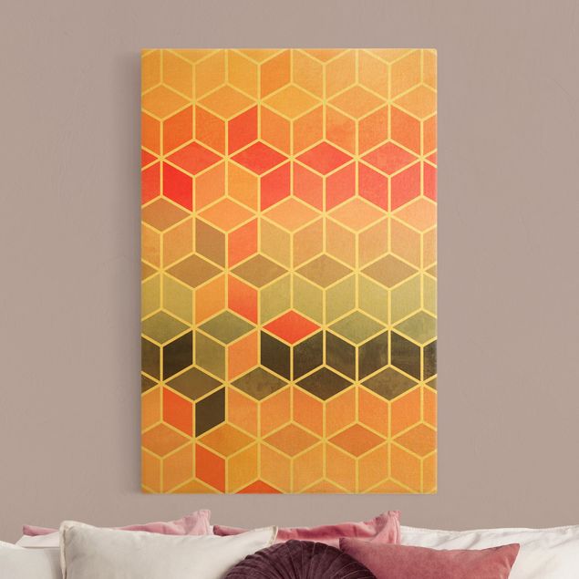 Wanddeko Schlafzimmer Goldene Geometrie - Buntes Pastell
