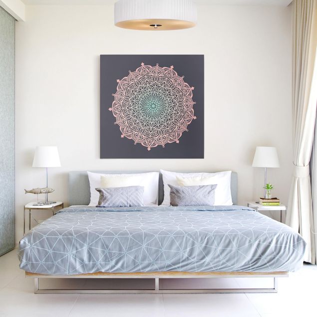 Wanddeko Wohnzimmer Mandala Ornament in Rose und Blau