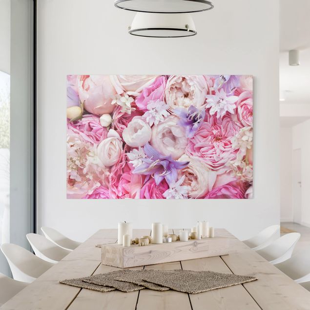 Rosen Bilder auf Leinwand Shabby Rosen mit Glockenblumen