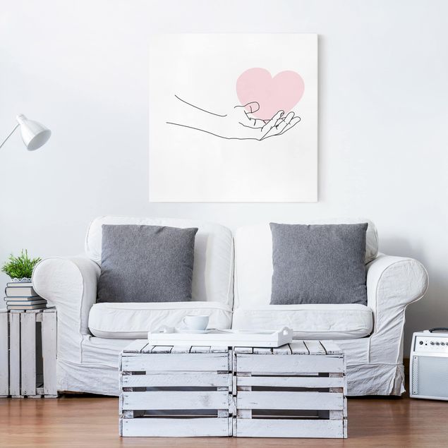 Wanddeko Wohnzimmer Hand mit Herz Line Art