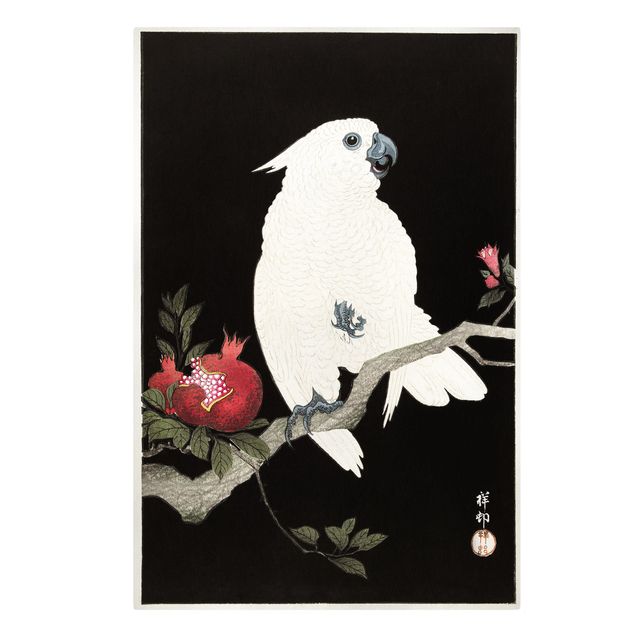 Wanddeko schwarz-weiß Asiatische Vintage Illustration Weißer Kakadu