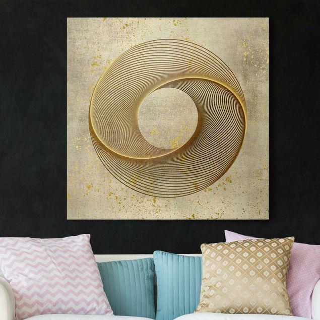 Wanddeko Wohnzimmer Line Art Kreisspirale Gold