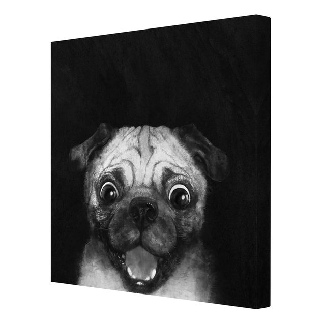 Wandbilder Hunde Illustration Hund Mops Malerei auf Schwarz Weiß