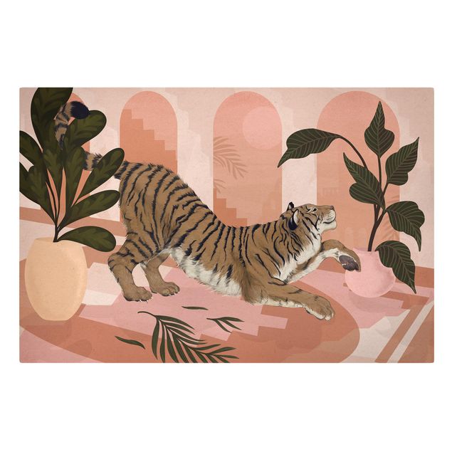 Wanddeko Büro Illustration Tiger in Pastell Rosa Malerei