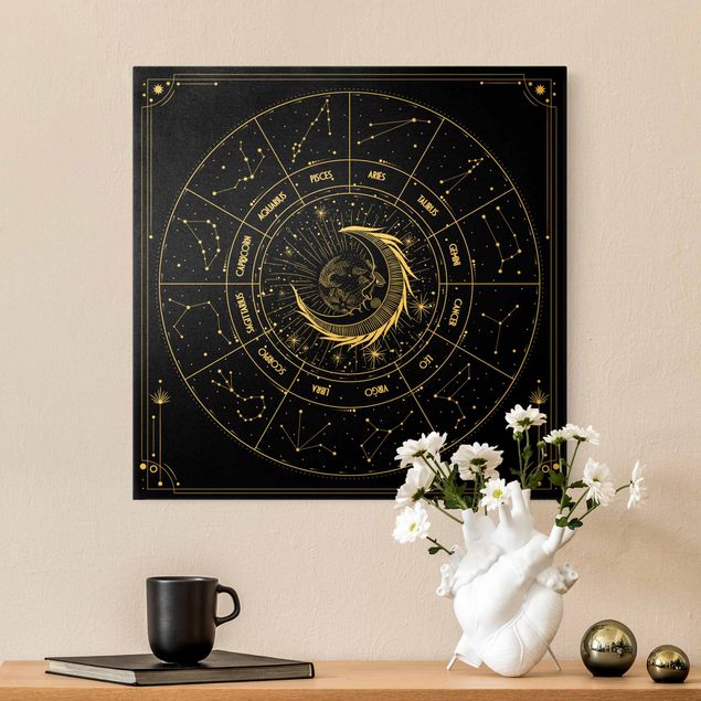 Wanddeko Büro Astrologie Mond und Sternzeichen Schwarz