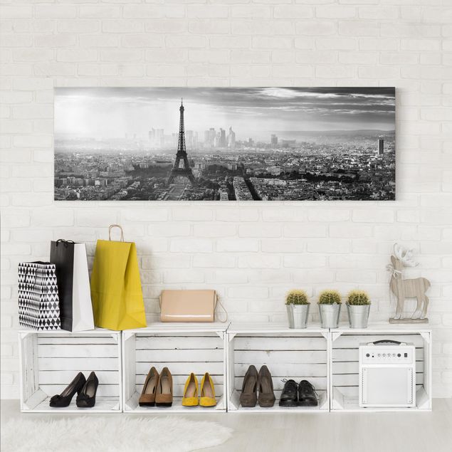 Wanddeko Wohnzimmer Der Eiffelturm von Oben Schwarz-weiß
