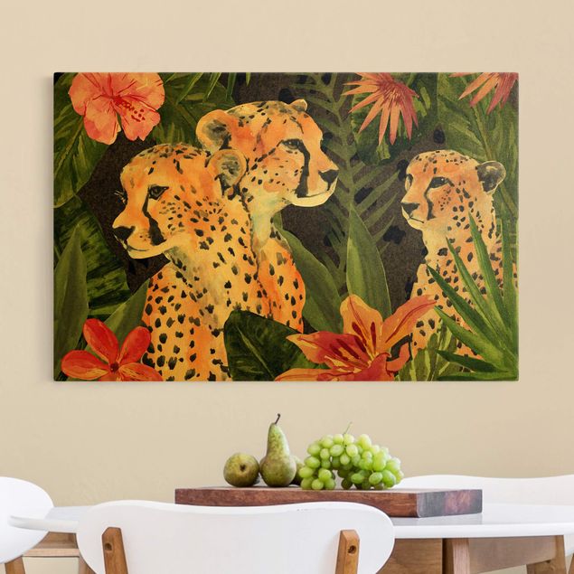 Wanddeko Schlafzimmer Gepardentrio im Dschungel