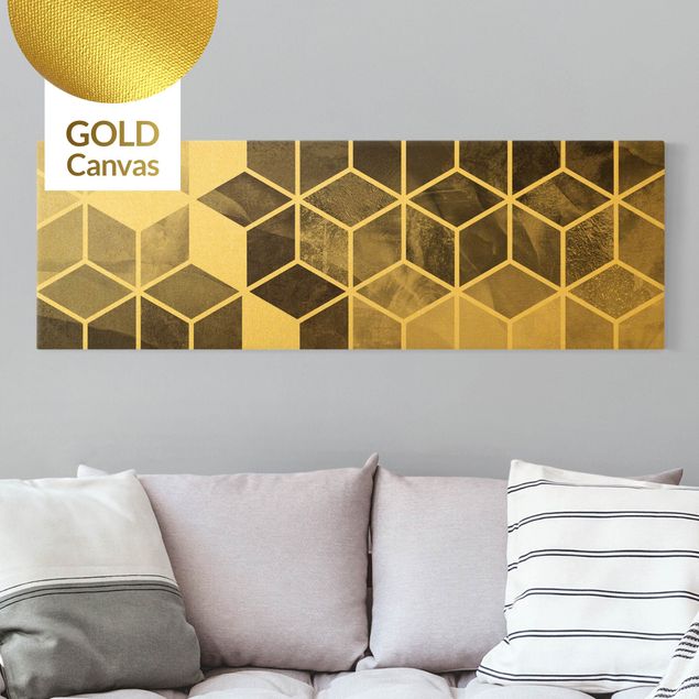 Wanddeko Wohnzimmer Goldene Geometrie - Schwarz Weiß