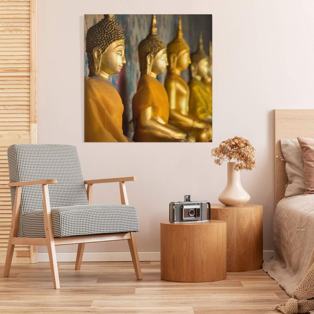 Wanddeko Wohnzimmer Goldene Buddha Statuen