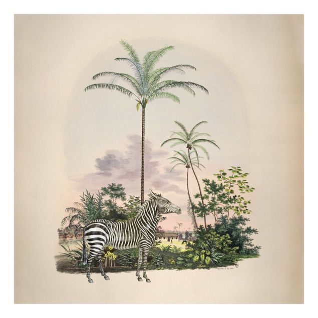 Wanddeko Esszimmer Zebra vor Palmen Illustration
