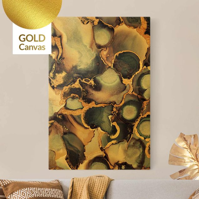 Wanddeko Wohnzimmer Marmor Aquarell mit Gold