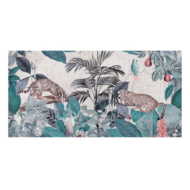 Wanddeko Esszimmer Vintage Collage - Raubkatzen im Dschungel