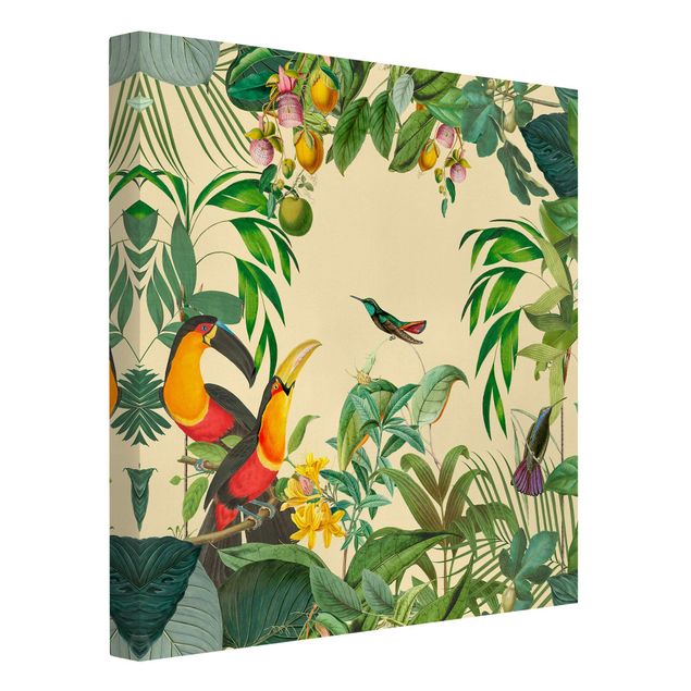 Wanddeko Schlafzimmer Vintage Collage - Vögel im Dschungel
