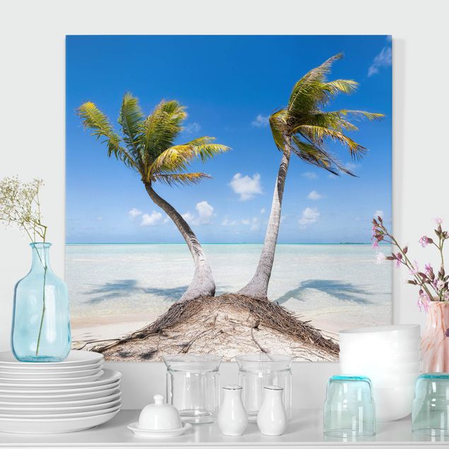 Wanddeko blau Urlaub unter Palmen