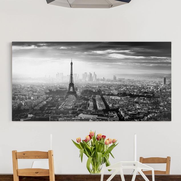 Küchen Deko Der Eiffelturm von Oben Schwarz-weiß