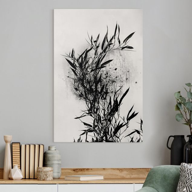 Wanddeko Wohnzimmer Grafische Pflanzenwelt - Schwarzer Bambus