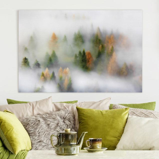 Wanddeko Wohnzimmer Nebelwald im Herbst